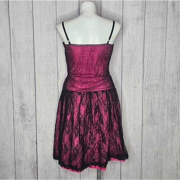 Vintage 90s y2k Pink with Black Lace Overlay & Corset Ties - Picture 7 of 7